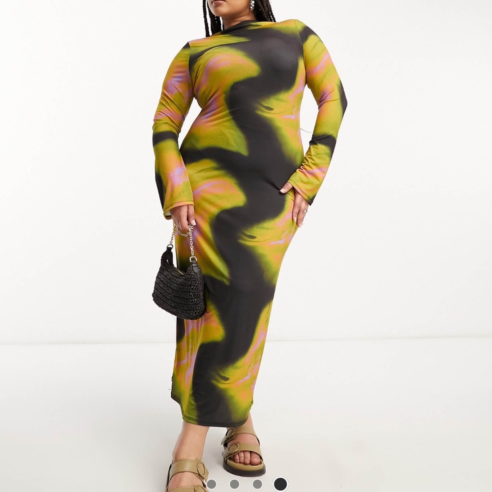 COLLUSION Plus abstract print long sleeve maxi dress in multi